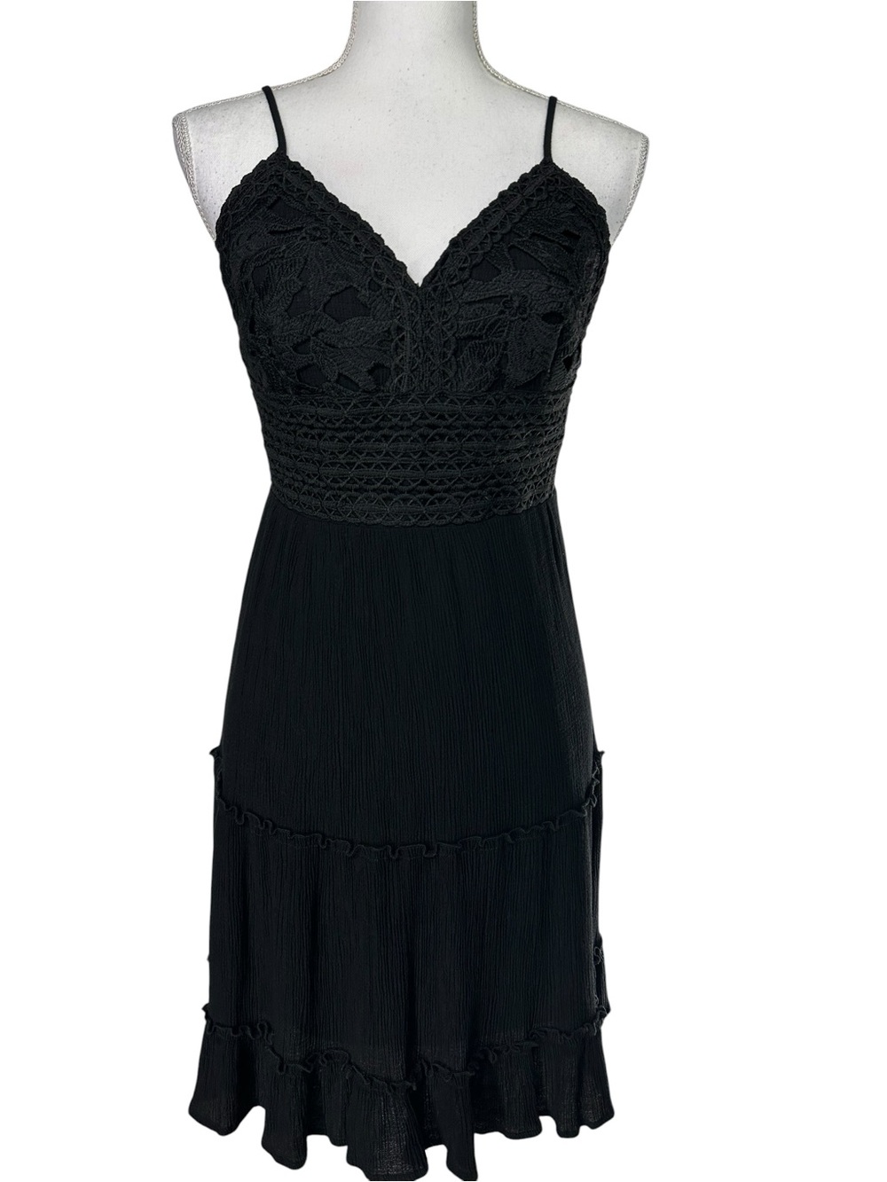 SHYANNE / Black Crochet Top Tiered Dress / Medium / Coastal Cowgirl Whimsigoth